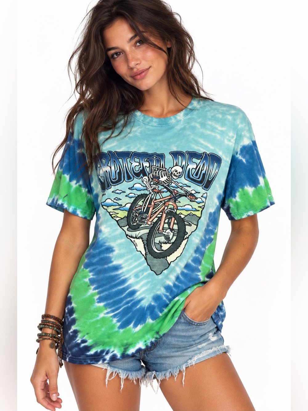 Grateful Dead Biker Skeleton Tie Dye T-Shirt Large Gildan